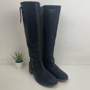 Diba True Black Leather Tall Riding Boots Size 7.5